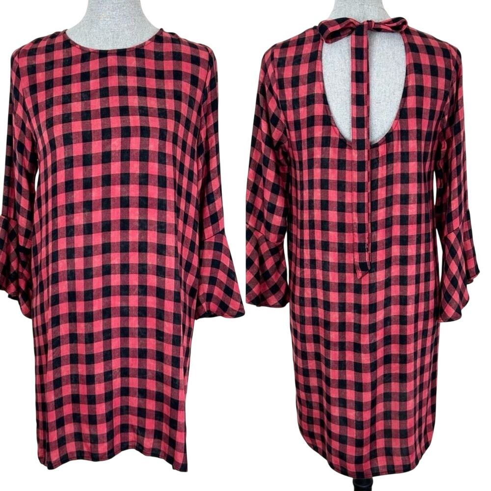 Cloth & Stone Check Plaid Tie Back Dress‎